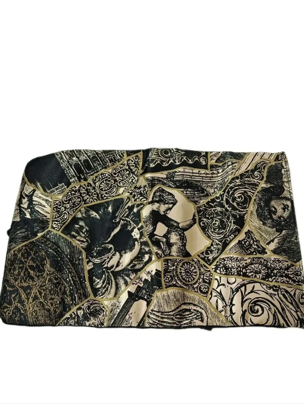 Vintage Jewelry Roll Organizer Travel Bag Packable Vacation Black Gold Brocade